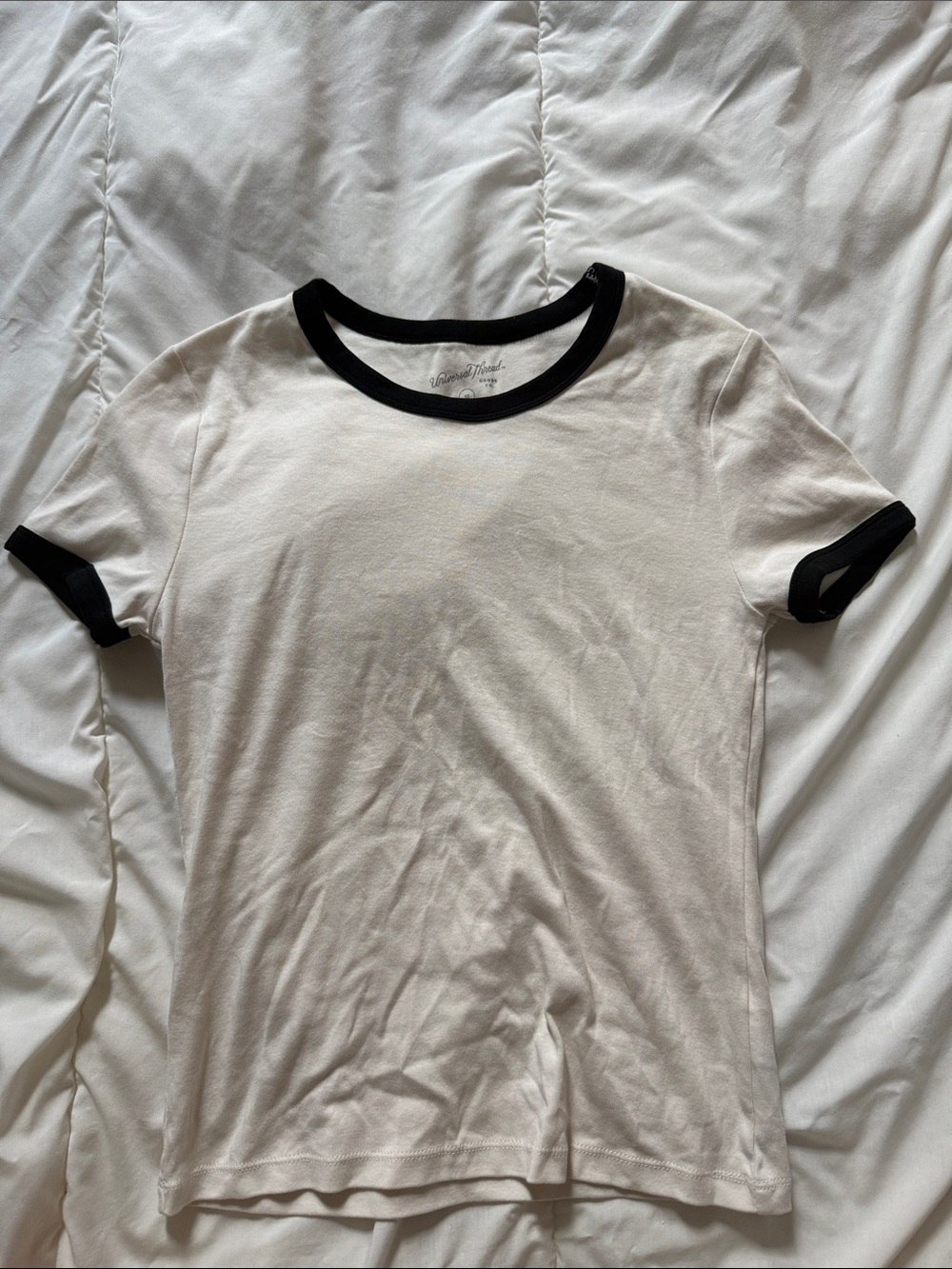 Universal Thread Cream Ringer Short Sleeve Tee with Black Trim
